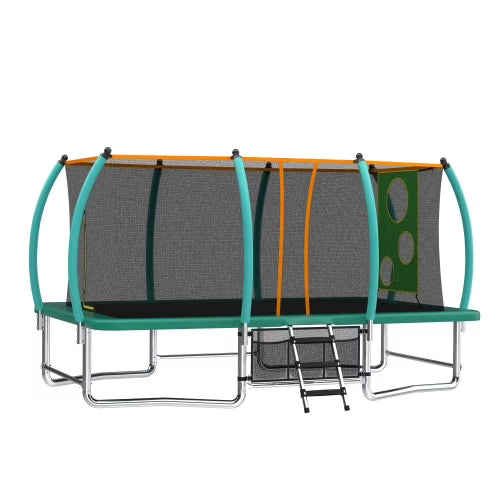 10x16ft Rectangular Trampoline with Enclosure, Ladder, Double-Side Galvanized Steel Frame, Outdoor Recreational Trampolines for Kids, Adults,steel Frame with 8 Balance Bars, Heavy Duty,