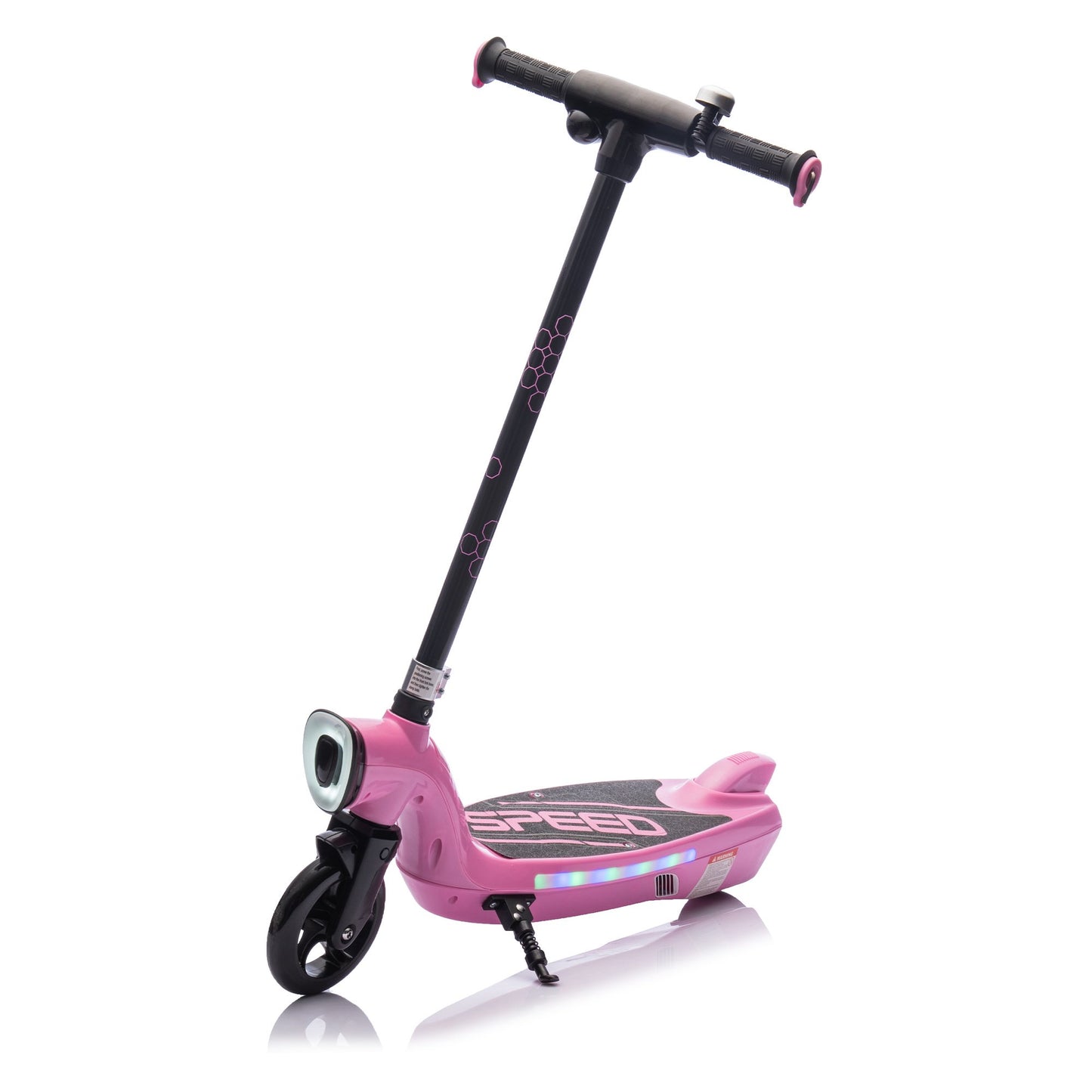 Electric Scooter for Kids, 12V Kids Electric Scooter for Boys Girls 6-14 Year Old, Kids Scooter with Kickstand, Scooter Bell, Colorful LED Lights, Front Big Light, Rear Brake, Pink