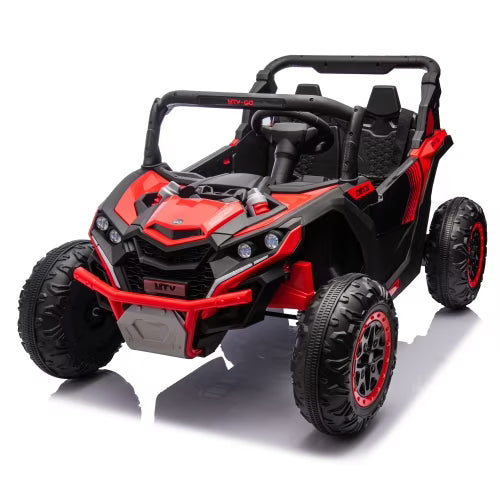 24V 2 Seater Powered Ride on UTV with Remote Control, 160W Motors, 4 Wheel Suspension Ride on Cars, Large Wheels, Anti Collision Bar, Storage, Bluetooth, USB, LED, Kids Electric Car for Kids 3+