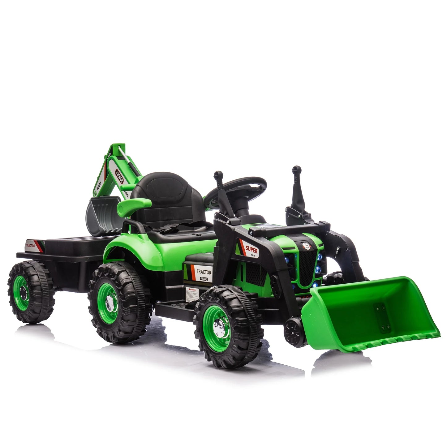 24V Kids Ride-On Electric Tractor with 4-in-1 Construction Attachments (Excavator, Dump Truck & Bulldozer), Parent Remote Control, 3-Speed, Music Player, LED Lights, Swivel Seat, Detachable Wagon