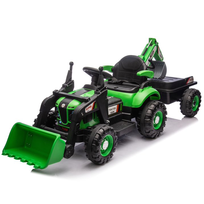 24V Kids Ride-On Electric Tractor with 4-in-1 Construction Attachments (Excavator, Dump Truck & Bulldozer), Parent Remote Control, 3-Speed, Music Player, LED Lights, Swivel Seat, Detachable Wagon