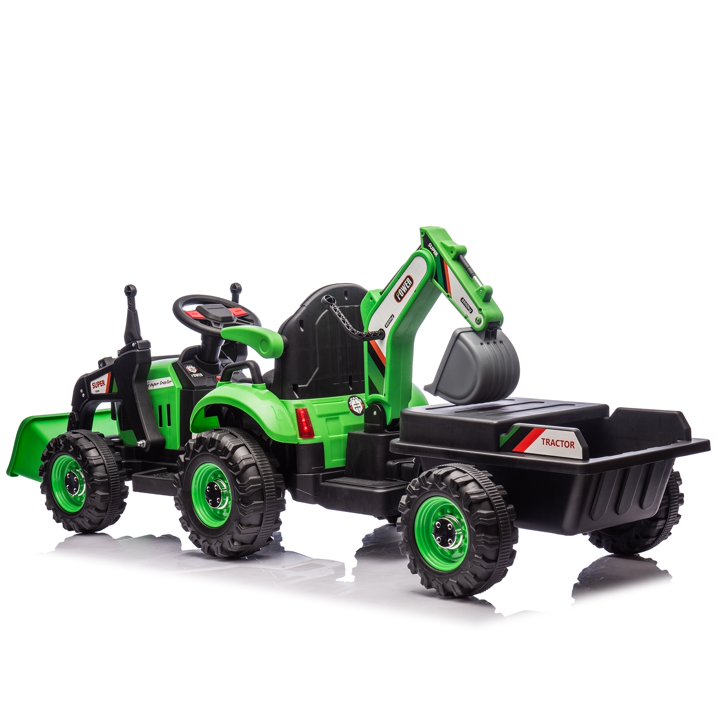 24V Kids Ride-On Electric Tractor with 4-in-1 Construction Attachments (Excavator, Dump Truck & Bulldozer), Parent Remote Control, 3-Speed, Music Player, LED Lights, Swivel Seat, Detachable Wagon
