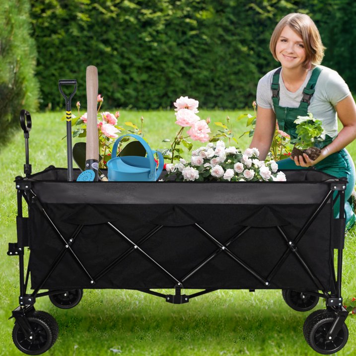 "51-inch Extended Heavy-Duty Foldable Utility Wagon, 480lbs Capacity Collapsible Wagon with All-Terrain Wheels and Brakes, Patented Ultra-Stable Steel Frame Garden Cart, No Assembly Required"