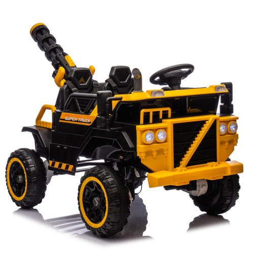 24V Kids Electric Ride On Car, 3 Seater Powered Ride On Toy Truck with 4×80W Motors, Remote Control, 4 Wheel Suspension, Bluetooth MP3 Player, LED, Electric Car for Kids Ages 3–8, Yellow