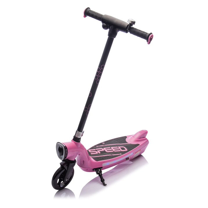 Electric Scooter for Kids, 12V Kids Electric Scooter for Boys Girls 6-14 Year Old, Kids Scooter with Kickstand, Scooter Bell, Colorful LED Lights, Front Big Light, Rear Brake, Pink