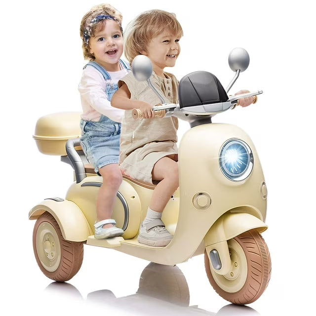12V Electric Motorcycle for Kids, 2 Seater Battery Power Ride on Motorcycle Toys with Slow Start, LED, Music, USB, 3 Wheel Electric Motorcycle for Boy Girl Birthday Gift, Pink
