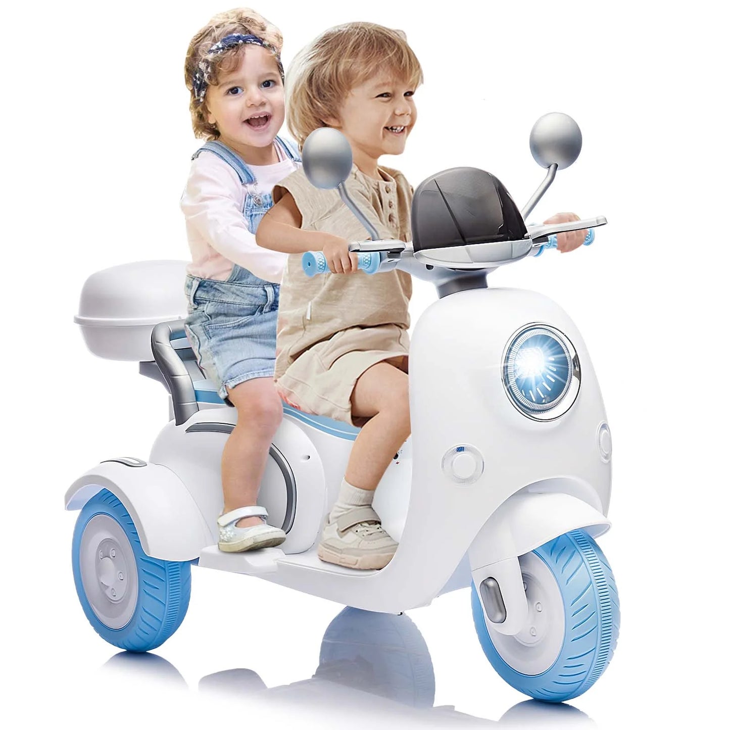 12V Electric Motorcycle for Kids, 2 Seater Battery Power Ride on Motorcycle Toys with Slow Start, LED, Music, USB, 3 Wheel Electric Motorcycle for Boy Girl Birthday Gift, Pink