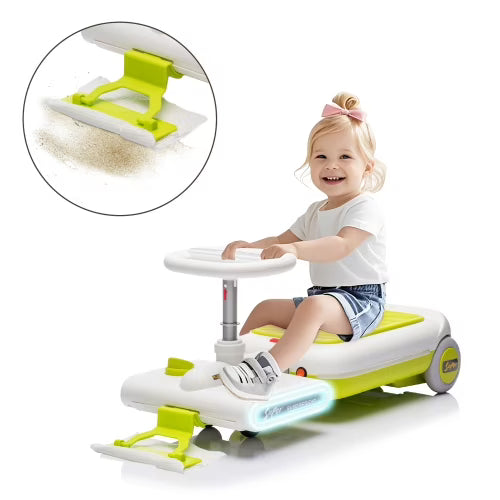 12V Powered Ride on Car Toy for Toddler. Kids Electric Car Toy with Remote Control, Front with Mop for Clean, Length Can by 6cm, Music, Lighting, Cleaning Go Kart for Kids 3-6 Yrs