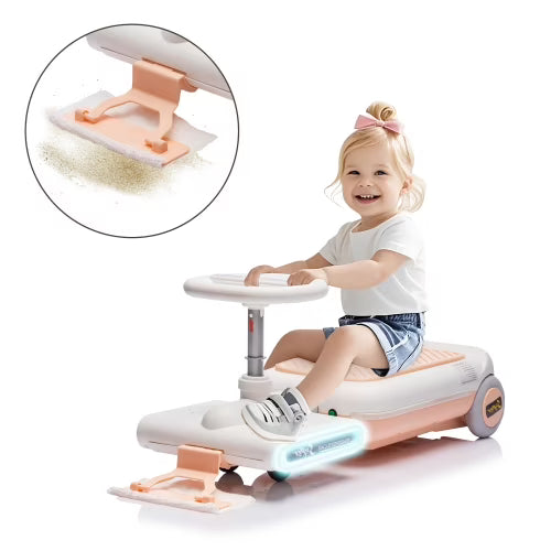 12V Powered Ride on Car Toy for Toddler. Kids Electric Car Toy with Remote Control, Front with Mop for Clean, Length Can by 6cm, Music, Lighting, Cleaning Go Kart for Kids 3-6 Yrs