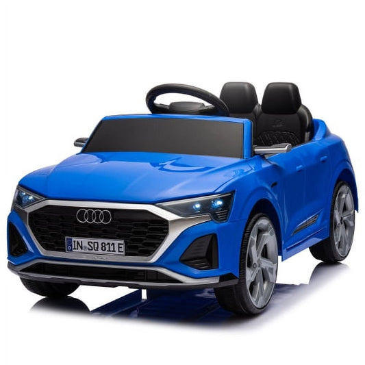 12V Powered Ride on Cars with Remote Control, Licensed Audi SQ8 Ride on Toys for Kids, 4 Wheel Suspension Electric Toy Cars with Soft Start, Music, LED, Electric Car for Boys Girls Aged 3+, Blue