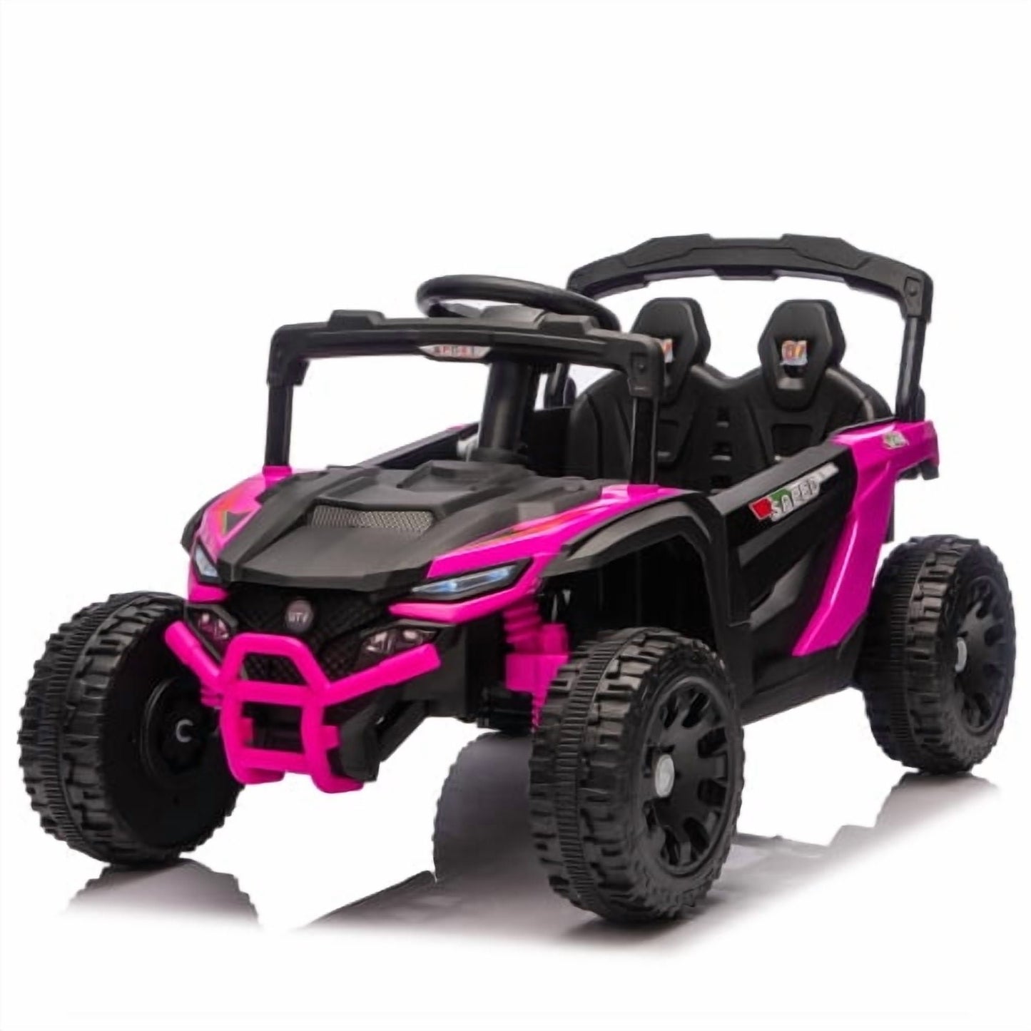 24V Kids Ride on UTV with Remote Control, 4 Wheel Suspension Ride on toy, Anti-Collision Bar, Non-Slip Grip Wheels, Bluetooth Music, Power Display, Electric Toy Car for Kids Ages 3–5