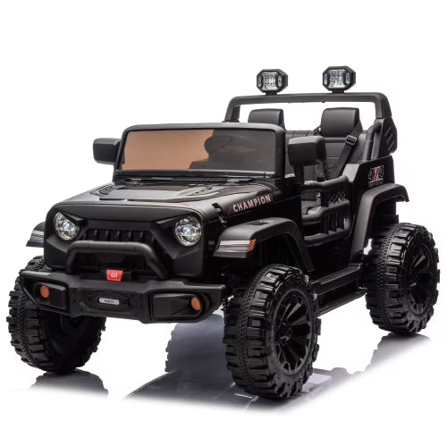 24V Two Seater Ride On Car Toys with Remote Control, 4 Wheel Suspension Electric Car for Kids, 400W Dual Motors, 19.69" Seat, LED Headlights, Searchlights, Bluetooth, Ride on Toys for Ages 3+, Black