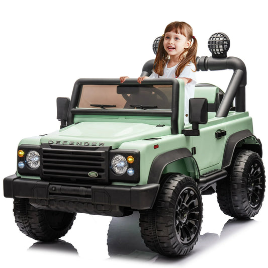 24v Kids Ride On Cars With Remote Control, Bluetooth, Music, Led Lights, 2015 Land Rover Defender 90 Battery Powered Ride On Cars Toys For Kids Boys Girls, 4 Wheel Suspension Electric Car, Green