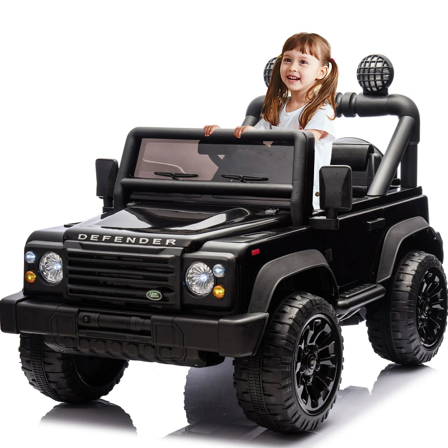24v Kids Ride On Cars With Remote Control, Bluetooth, Music, Led Lights, 2015 Land Rover Defender 90 Battery Powered Ride On Cars Toys For Kids Boys Girls, 4 Wheel Suspension Electric Car, Black