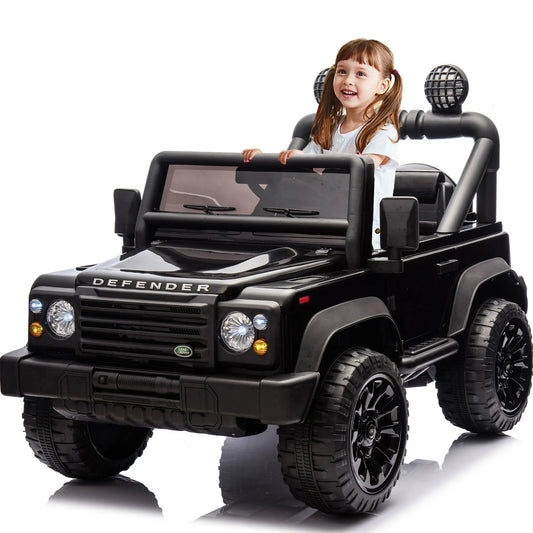 24v Kids Ride On Cars With Remote Control, Bluetooth, Music, Led Lights, 2015 Land Rover Defender 90 Battery Powered Ride On Cars Toys For Kids Boys Girls, 4 Wheel Suspension Electric Car, Black