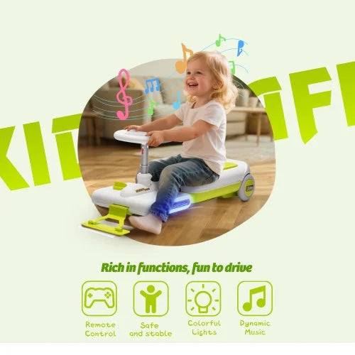 12V Powered Ride on Car Toy for Toddler. Kids Electric Car Toy with Remote Control, Front with Mop for Clean, Length Can by 6cm, Music, Lighting, Cleaning Go Kart for Kids 3-6 Yrs