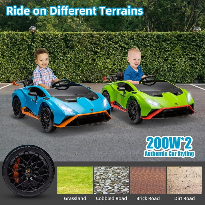24 V Powered Ride on Car, Lamborghini Huracan Sto Ride on Toy with Remote Control, Kids Car Electric Vehicles with Bluetooth Music, LED Light, USB Port, Drift Feature, 360° Spins, Blue