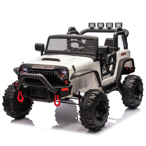 24V Kids Ride On Tractor with Trailer, 400W Dual Motor Powered Electric Car Toy with Remote Control, 3 Speed Adjustable, Bluetooth, USB/MP3, LED, 6 Wheer Ride On Car for Kids Boys Girls