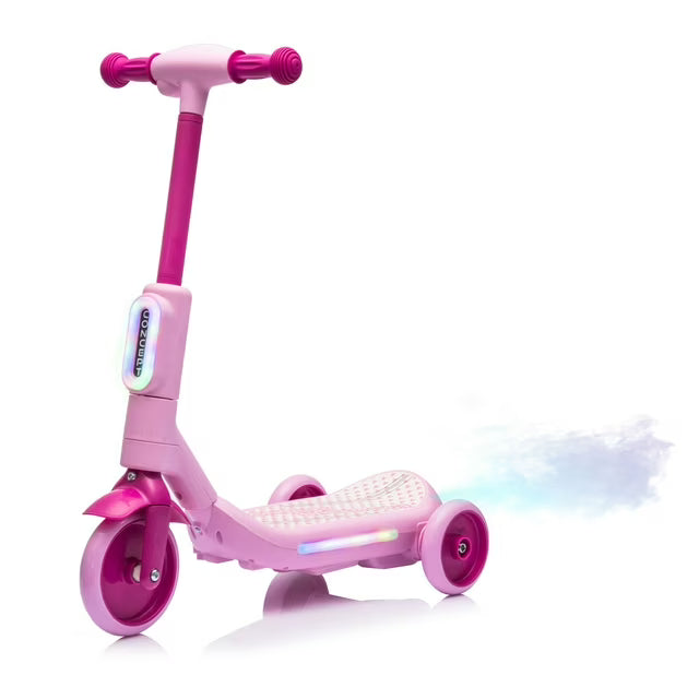 3 Wheel Electric Scooter for Kids Ages 3-6, LED Light Up Balance Training Scooter with Music, Steam Sprayer & Extra Wide Non Slip Deck, 6V Ride On Toy for Boys Grils
