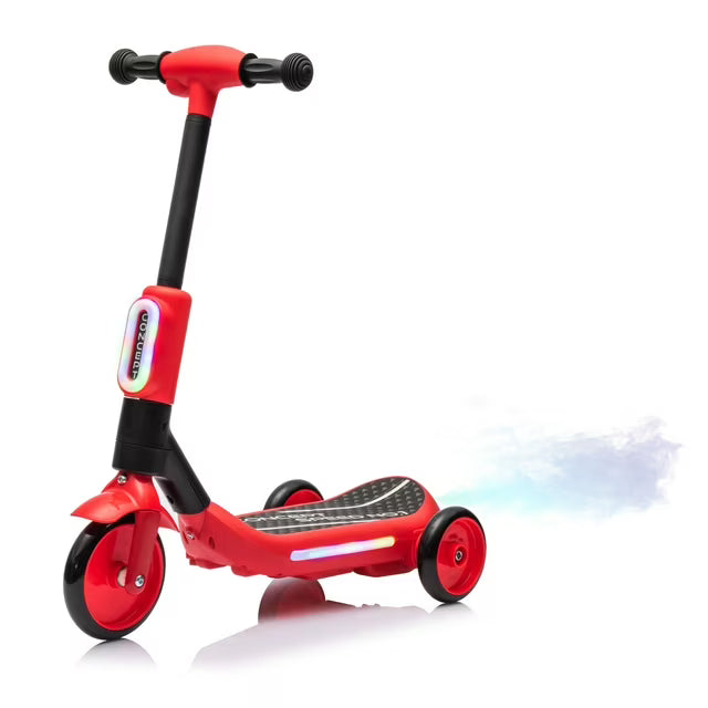 3 Wheel Electric Scooter for Kids Ages 3-6, LED Light Up Balance Training Scooter with Music, Steam Sprayer & Extra Wide Non Slip Deck, 6V Ride On Toy for Boys Grils