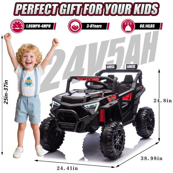 24V Kids Electric Ride on Cars Toy, 400W Power Ride on UTV Toy With Remote Control, Music, Bluetooth, Four Wheel Suspension, LED Lights, Portable Handle, Electric Car for Boys Girls 3+