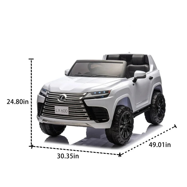 24v Kids Two Seater Ride On Cars With Remote Control, Power Display, Bluetooth, Music, LEXUS LX600 Ride on Toy Cars With 20" Seat, 4 Wheel Suspension Electric Car for Kids Boy Girls, White