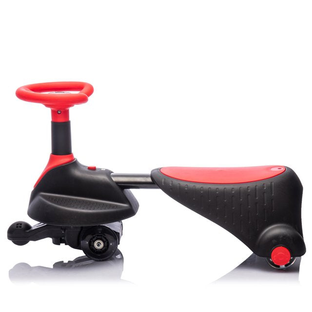 6V Ride on Wiggle Car with Pedal, Retractable 2 in 1 Wiggle Car for Kids Boys Girls with Flashing Wheels, Bluetooth, Toddlers Ride on Toy Swing Car for Ages 3 and Up, Red