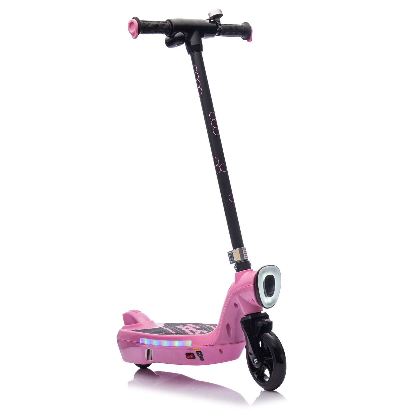 Electric Scooter for Kids, 12V Kids Electric Scooter for Boys Girls 6-14 Year Old, Kids Scooter with Kickstand, Scooter Bell, Colorful LED Lights, Front Big Light, Rear Brake, Pink