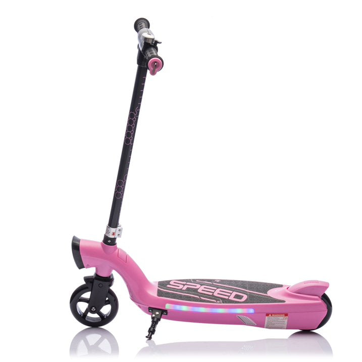 Electric Scooter for Kids, 12V Kids Electric Scooter for Boys Girls 6-14 Year Old, Kids Scooter with Kickstand, Scooter Bell, Colorful LED Lights, Front Big Light, Rear Brake, Pink