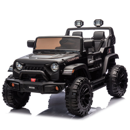 24V Two Seater Ride On Car Toys with Remote Control, 4 Wheel Suspension Electric Car for Kids, 400W Dual Motors, 19.69" Seat, LED Headlights, Searchlights, Bluetooth, Ride on Toys for Ages 3+, Black