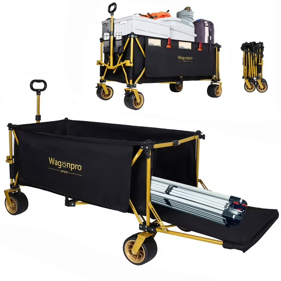 "51-inch Extended Heavy-Duty Foldable Utility Wagon, 480lbs Capacity Collapsible Wagon with All-Terrain Wheels and Brakes, Patented Ultra-Stable Steel Frame Garden Cart, No Assembly Required"