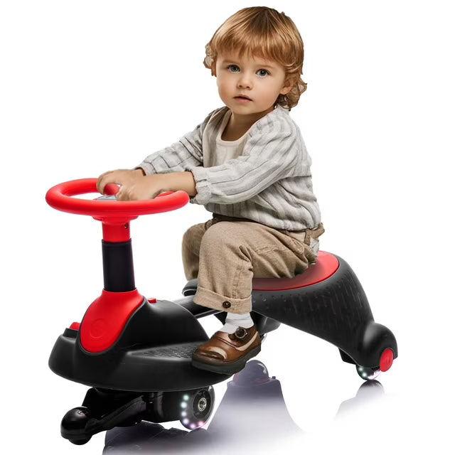6V Ride on Wiggle Car with Pedal, Retractable 2 in 1 Wiggle Car for Kids Boys Girls with Flashing Wheels, Bluetooth, Toddlers Ride on Toy Swing Car for Ages 3 and Up, Red