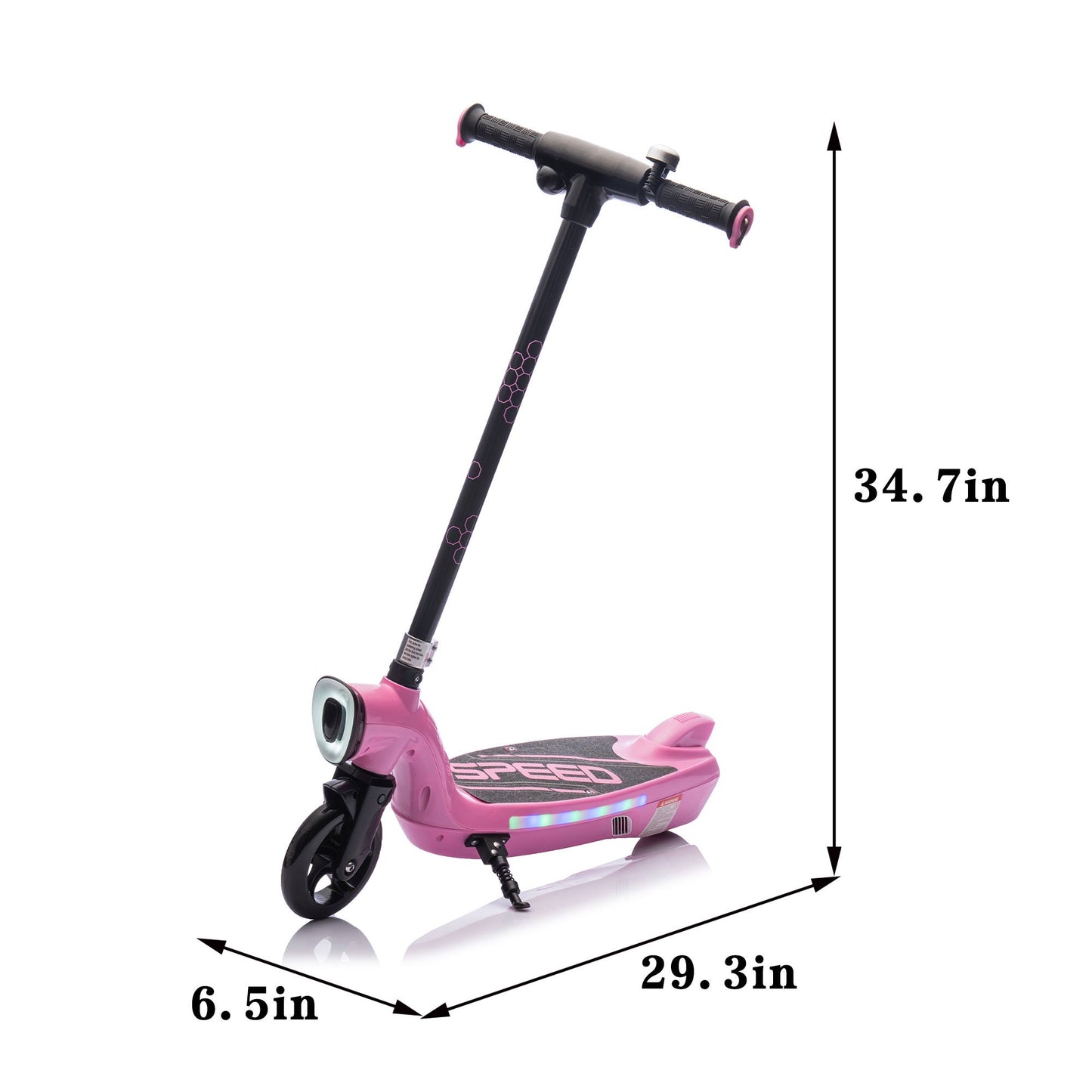 Electric Scooter for Kids, 12V Kids Electric Scooter for Boys Girls 6-14 Year Old, Kids Scooter with Kickstand, Scooter Bell, Colorful LED Lights, Front Big Light, Rear Brake, Pink