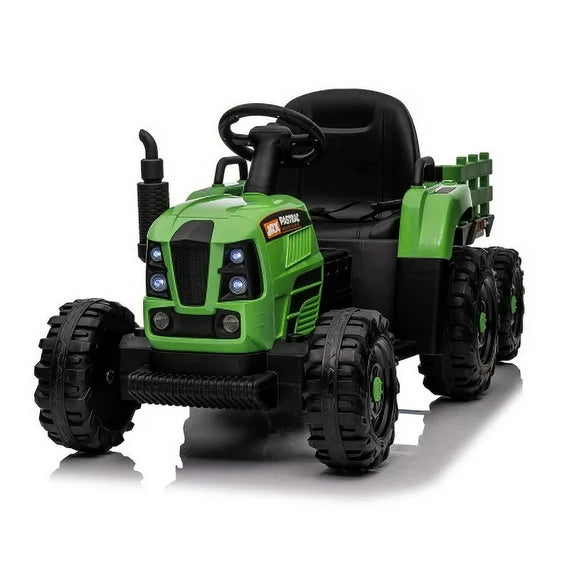 24V Kids Ride On Tractor with Trailer, 400W Dual Motor Powered Electric Car Toy with Remote Control, 3 Speed Adjustable, Bluetooth, USB/MP3, LED, 6 Wheer Ride On Car for Kids Boys Girls