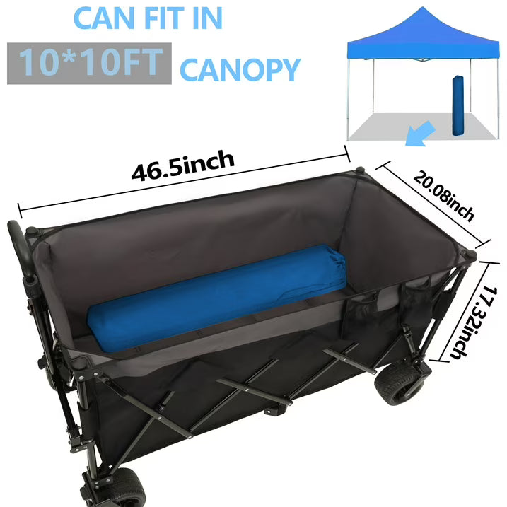 "51-inch Extended Heavy-Duty Foldable Utility Wagon, 480lbs Capacity Collapsible Wagon with All-Terrain Wheels and Brakes, Patented Ultra-Stable Steel Frame Garden Cart, No Assembly Required"