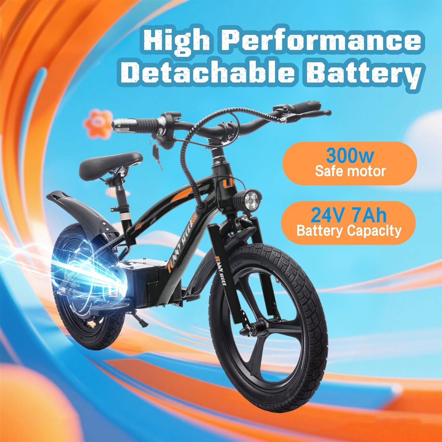 24V Kids Electric Dirt Bike, 300W Super Power Motor, 12.43 MPH Max Speed, 16" Pneumatic Tires, Adjustable Seat, Power Display, Powered Ride On Motorcycle for Boys Girls Ages 5-12 Years Old