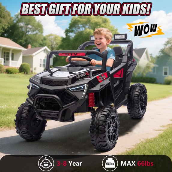 24V Kids Electric Ride on Cars Toy, 400W Power Ride on UTV Toy With Remote Control, Music, Bluetooth, Four Wheel Suspension, LED Lights, Portable Handle, Electric Car for Boys Girls 3+