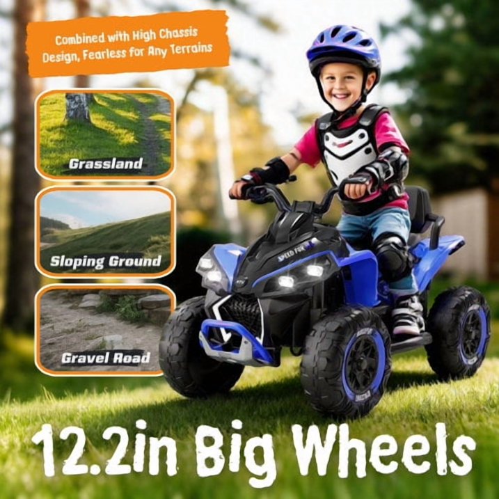 24V Kids Ride On Electric XXXL ATV with Remote Control, 4 Wheel Shock Absorber, English Storytelling, Bluetooth Music | 3 Speeds Up to 3.73 MPH | Powered Ride On Toy Car for Ages 3-12 Years