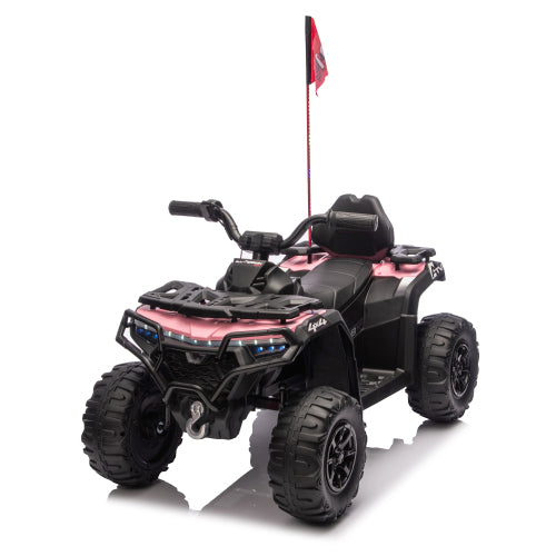 24V Kids Ride On ATV, 160W Dual Motors Electric 4 Wheeler Cars with Bluetooth Music, USB, LED, Volume & Light Control, Ride on ATV with Decorative Flags, Ride on Toy for Ages 3–6