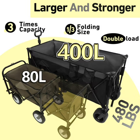 "51-inch Extended Heavy-Duty Foldable Utility Wagon, 480lbs Capacity Collapsible Wagon with All-Terrain Wheels and Brakes, Patented Ultra-Stable Steel Frame Garden Cart, No Assembly Required"