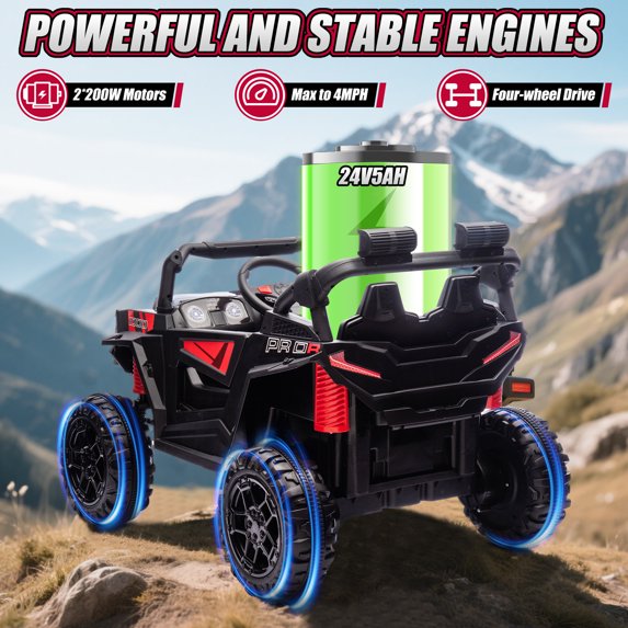 24V Kids Electric Ride on Cars Toy, 400W Power Ride on UTV Toy With Remote Control, Music, Bluetooth, Four Wheel Suspension, LED Lights, Portable Handle, Electric Car for Boys Girls 3+