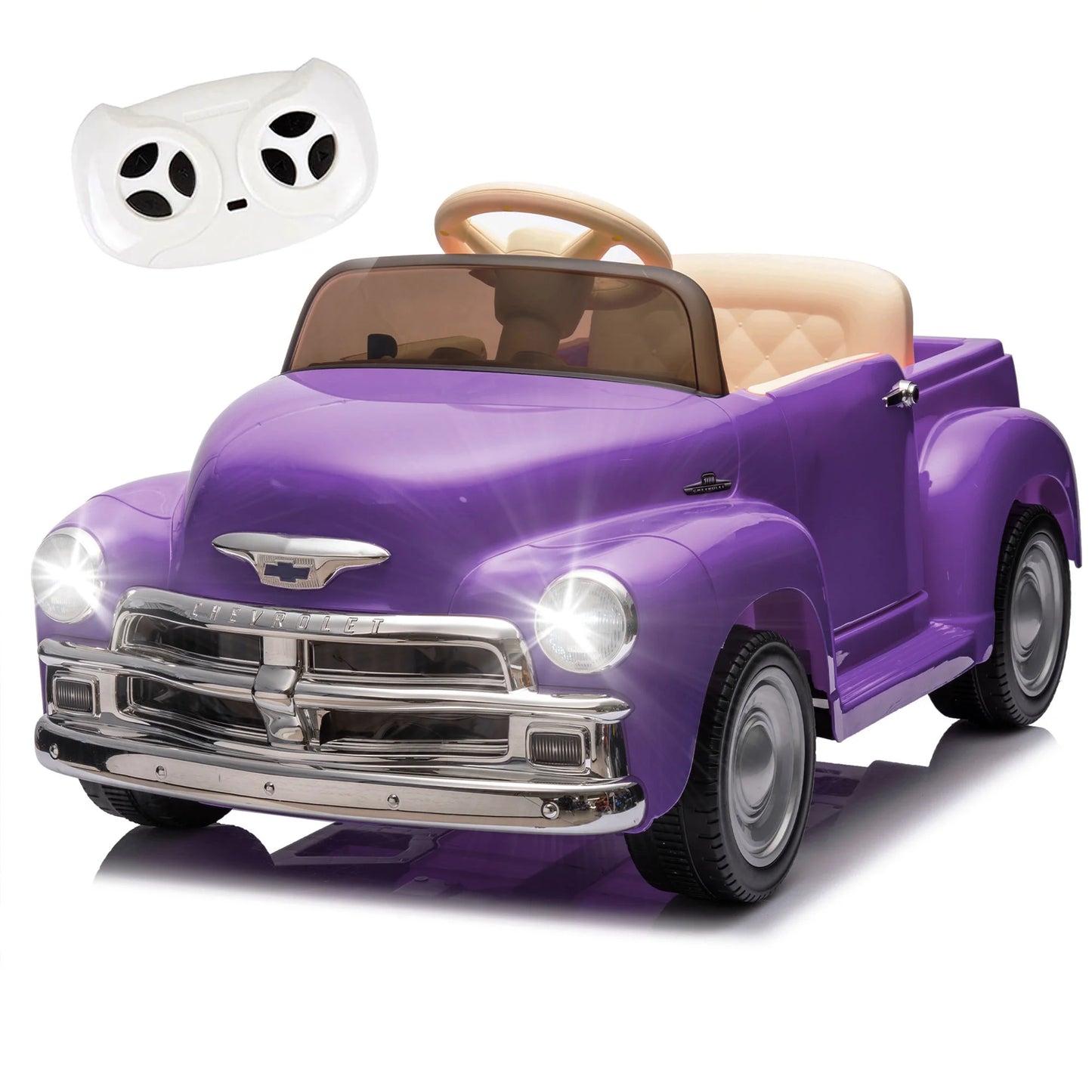 Chevrolet 3100 12V Power Kids Ride On Truck Cars, Electric Car w/Remote Control, LED Lights, Bluetooth, USB, 3 Speeds, Battery Indicator, Music Player, Ride on Toy for Boys & Girls Ages 3+, Pink