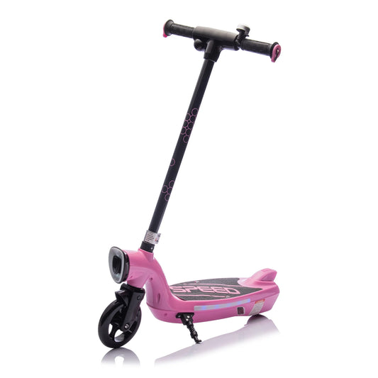 Electric Scooter for Kids, 12V Kids Electric Scooter for Boys Girls 6-14 Year Old, Kids Scooter with Kickstand, Scooter Bell, Colorful LED Lights, Front Big Light, Rear Brake, Pink