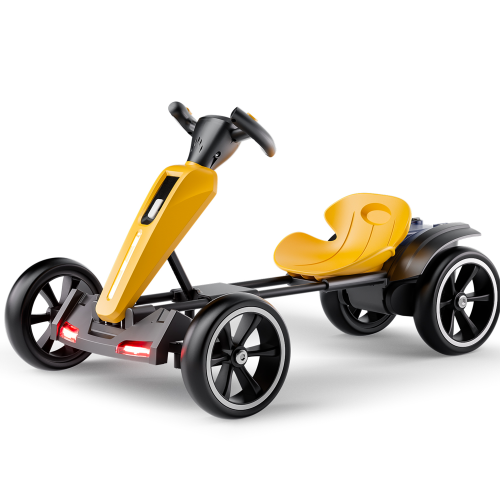 12V Electric Kids Go Kart, Foldable Ride-On Pedal Kart w/ Adjustable Seat, EVA Rubber Wheels, Music & Lights, 2-Speed Forward & Reverse, Outdoor & Indoor Toy Car for Boys & Girls Ages 3-8 (Yellow)