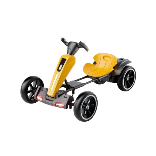 12V Electric Kids Go Kart, Foldable Ride-On Pedal Kart w/ Adjustable Seat, EVA Rubber Wheels, Music & Lights, 2-Speed Forward & Reverse, Outdoor & Indoor Toy Car for Boys & Girls Ages 3-8 (Yellow)