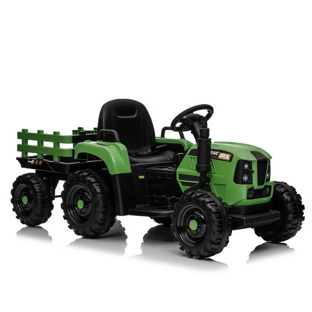 24V Kids Ride On Tractor with Trailer, 400W Dual Motor Powered Electric Car Toy with Remote Control, 3 Speed Adjustable, Bluetooth, USB/MP3, LED, 6 Wheer Ride On Car for Kids Boys Girls