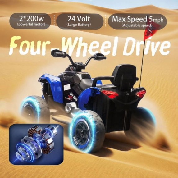 24V Kids Ride On Electric XXXL ATV with Remote Control, 4 Wheel Shock Absorber, English Storytelling, Bluetooth Music | 3 Speeds Up to 3.73 MPH | Powered Ride On Toy Car for Ages 3-12 Years