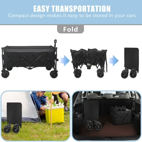 "51-inch Extended Heavy-Duty Foldable Utility Wagon, 480lbs Capacity Collapsible Wagon with All-Terrain Wheels and Brakes, Patented Ultra-Stable Steel Frame Garden Cart, No Assembly Required"