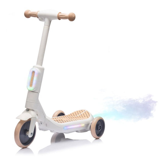 3 Wheel Electric Scooter for Kids Ages 3-6, LED Light Up Balance Training Scooter with Music, Steam Sprayer & Extra Wide Non Slip Deck, 6V Ride On Toy for Boys Grils