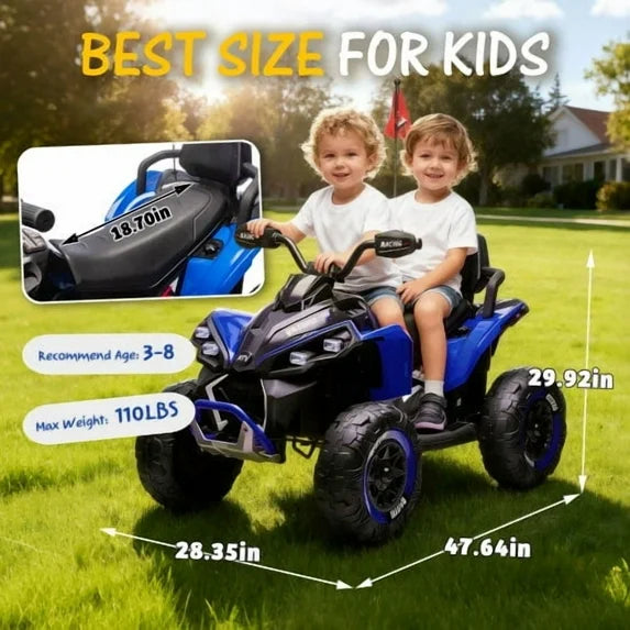 24V Kids Ride On Electric XXXL ATV with Remote Control, 4 Wheel Shock Absorber, English Storytelling, Bluetooth Music | 3 Speeds Up to 3.73 MPH | Powered Ride On Toy Car for Ages 3-12 Years
